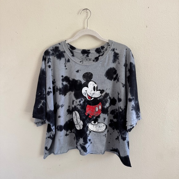 Disney Mickey Mouse WomensT-Shirt - Black and Gray Tie-Dye 100% Cotton XL - Picture 1 of 5